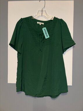 Smocked Yoke Tie Front Blouse